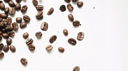 Obraz premium Arabica Elegance: Artistic White Background Coffee Bean Images – Glossy Roast Gradients, Textured Bean Creases, Aromatic Steam Hints, and Precision-Arranged Coffee Bean Patterns in High-Contrast Photo