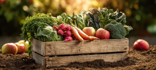 The Abundance of Fresh Vegetables in a Rustic Wooden Crate