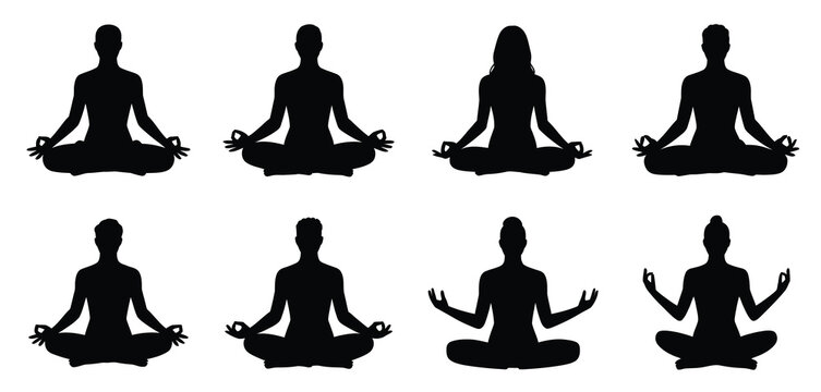 Yoga Meditation Silhouettes Variety of People