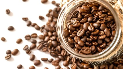 Fototapeta premium Arabica Elegance: Artistic White Background Coffee Bean Images – Glossy Roast Gradients, Textured Bean Creases, Aromatic Steam Hints, and Precision-Arranged Coffee Bean Patterns in High-Contrast Photo