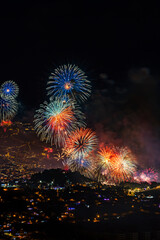 Fireworks looking down into Funchal Maderia at midnight on New Year's Day