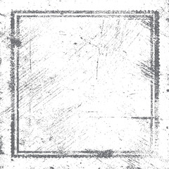 Distressed square grunge frame texture vector. Rough vintage border with scratch marks and worn edges for retro photo background overlay design.
