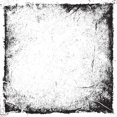 Heavy grunge square frame texture vector design. Distressed black border with rough scratches and worn edges for retro photo background overlay.
