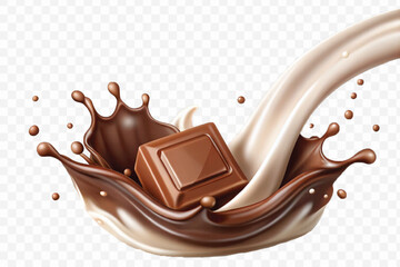 realistic 3d smooth liquid chocolate and milk splashes in different style isolated on transparent background	
