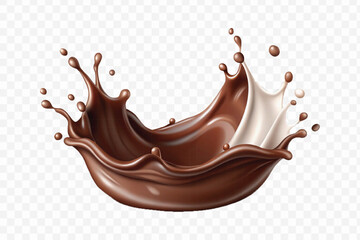 realistic 3d smooth liquid chocolate and milk splashes in different style isolated on transparent background	

