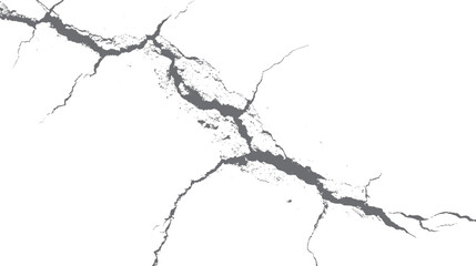 Vector cracked wall texture with diagonal fracture. Grunge concrete damage background element for distressed surface and broken pattern design.
