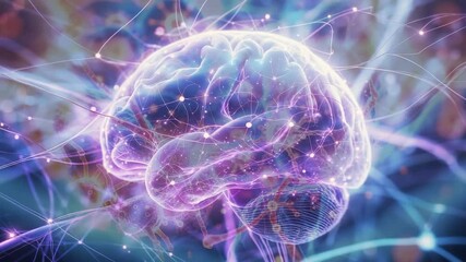 Fading 3D brain model outlining glowing neural pathways, igniting synapses in abstract network - Powered by Adobe