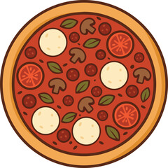 Vegetarian Pizza Vector Illustration with Toppings