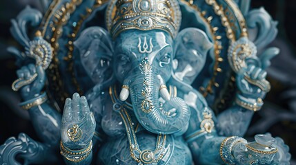 Fototapeta premium Intricate Blue Ganesh Sculpture with Ornate Details and Textures
