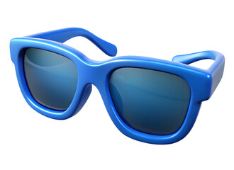 A sleek 3D render of stylish blue sunglasses, symbolizing fashion, summer, and eye protection. Isolated on white or transparent background. PNG format.