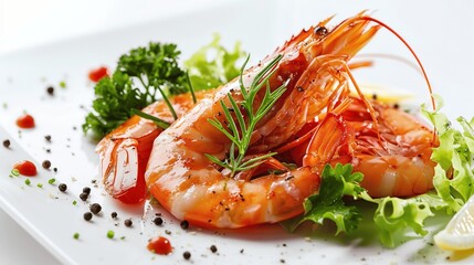 Freshly Grilled Shrimp with Herbs and Gourmet Presentation Details