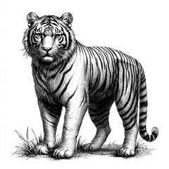 Naklejka premium Classic Tiger Drawing - Monochrome Wildlife Art