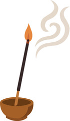 Vector Illustration of a Burning Incense Stick in Holder with Smoke