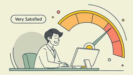Positive feedback and satisfied businessman expressing success and achievement through corporate performance, emotion, interaction, measurement, and work