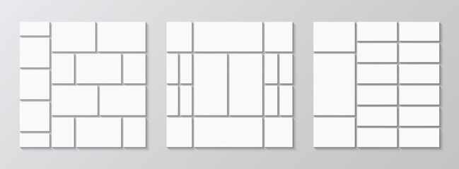 Album brandboard presentation. Set of mosaic picture frame. Scrapbook collage template. Collection moodboard layout. Mood board grid background. Mood board grid. Gallery banner. Vector illustration