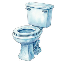 Blue Watercolor toilet bowl Isolated On Transparent White Background, Clipping Path
