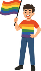 Boy Holding Rainbow Pride Flag, Expressing Support and Equality