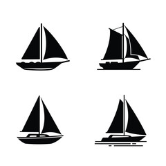 Sailing boat and sailboat silhouette logo set, black isolated vector icons, minimal and clean style, perfect for nautical themes, sea travel, or marine branding. 