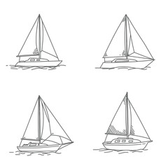 Sailing boat and sailboat silhouette logo set, black isolated vector icons, minimal and clean style, perfect for nautical themes, sea travel, or marine branding. 