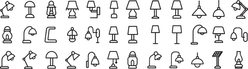 Minimalist Lamp Line Icons Pack – 36 High-Quality Vector Symbols