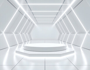 Futuristic White Podium Glowing Lightbox Tunnel for Product Showcase