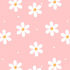 White Flowers with Yellow Centers on Peach Backgroun, Flat Floral Vector for Spring, Textile, Wallpaper, and Stationery 