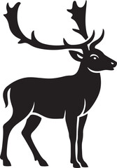 Stag illustration black silhouette vector, Majestic animal with antlers bold style