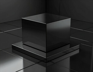 Luxurious Minimalist Black Obsidian Podium Reflective Surface & Sleek Design