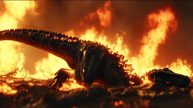 t Rex Dinosaur on fire jurassic extinction event prehistoric animal
