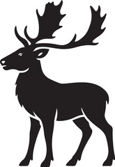 Stag silhouette elegant black vector sketch, Wildlife illustration with majestic antlers