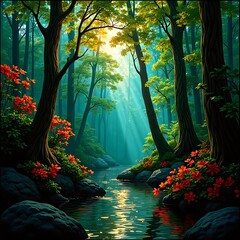 autumn forest in the morning