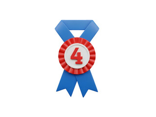 3D Red White Blue Ribbon Medal with Number 4 for Independence Day Celebration Illustration Isolated on Transparent Background