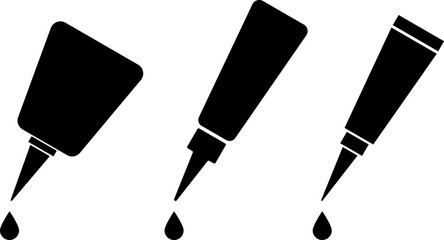 glue icon set. nozzle symbolizing adhesive crafting tools. Box sealing tape, paper masking tape symbol. Repair sign