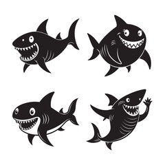 silhouette of cool shark bundle on the white background