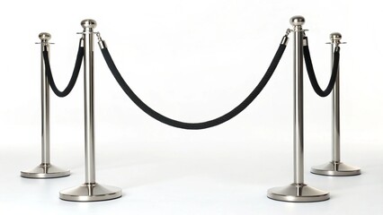 Elegant Chrome Stanchions with Black Velvet Rope; VIP Entrance, Exclusive Event, Luxury Access.