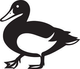 Walking duck silhouette black and white art, Simple waterfowl drawing clean graphic