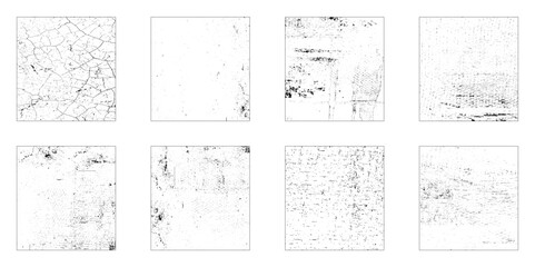 Collection of 8 grunge dust texture wall. Vector illustration.