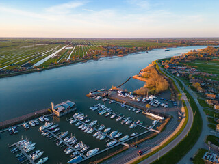 Aerial View of Jachthaven Streefkerk Marina Filled with Boats on a Sunny Day in the Netherlands