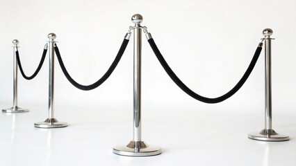 Elegant chrome stanchions with black velvet rope, creating a sophisticated VIP entrance or exclusive event queue.