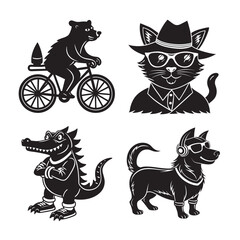 Obraz premium silhouette of cool animal dog ,cat , crocodile set bundle on the white background