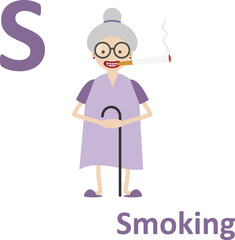 Adult alphabet, joke, letter S, smoking