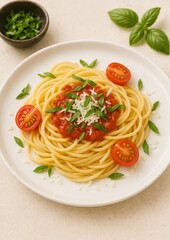 Italian Spaghetti with Tomato Sauce, Basil and Parmesan