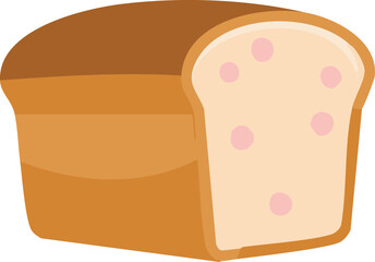 Vector Cartoon Sliced Bread with Berry Inclusions and Golden Crust on White Background