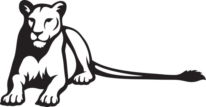 Lioness silhouette elegant wildlife, Female lion standing black design