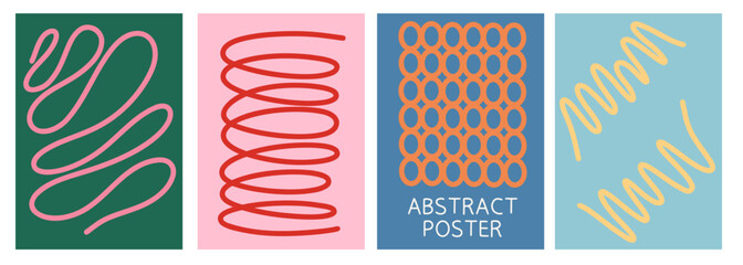 Minimalist Abstract Poster Background Collection of Wavy Colorful Lines.  Template Set Modern Design Art for Ads, Covers, Social Media Graphics, Shop, Discount, Sale and Flyer Decoration	