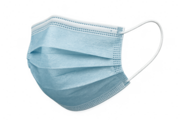 Light blue surgical mask on transparent background protecting from virus