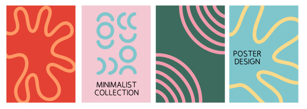 Collection of Colourful Wavy Lines Minimalist Abstract Poster Backgrounds. Modern Art Design Template Set for Ads, Covers, Social Media Graphics, Shop, Discount, Sale and Flyer Decoration	