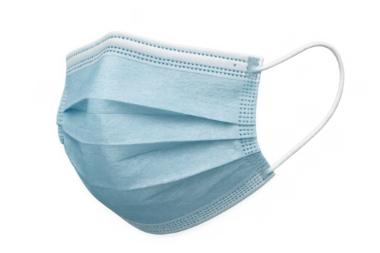 Light blue surgical mask on transparent background protecting from virus