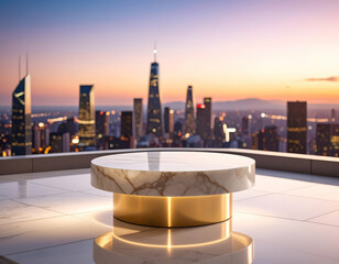Modern Penthouse Skyline Onyx Podium at Dusk