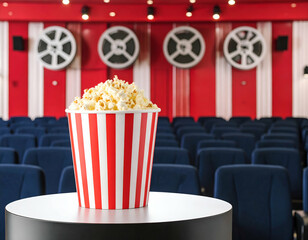 Cinema Night Popcorn Podium in a Classic Movie Theater